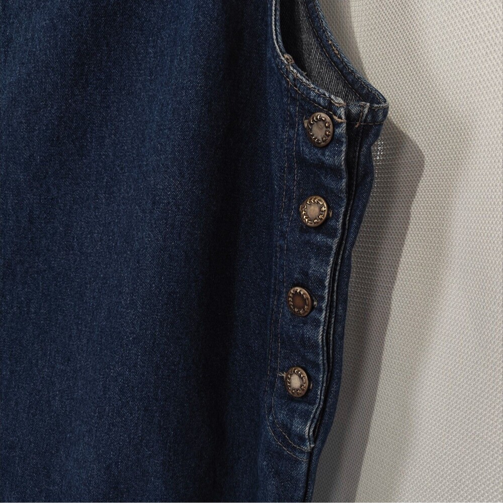 Vintage Denim Jumper Dress M Medium Embroidered Floral Modest Boxy 90s MPH Jean - Picture 4 of 9